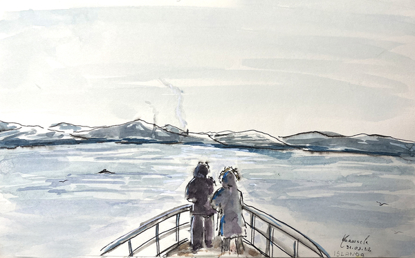 Lovers on boat in island by ardelean emanuela