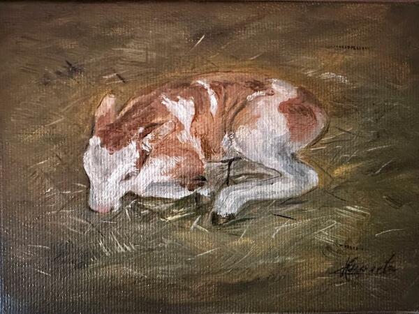 Painting of newborn baby cow by ardelean emanuela